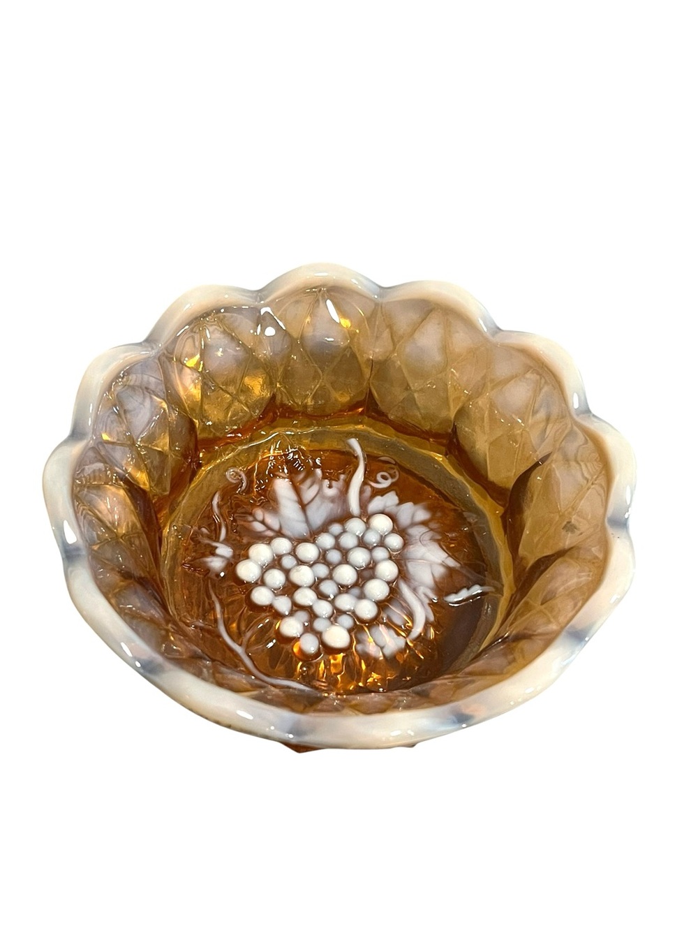 Fenton Art Glass “Cameo / Quilted Grape” Bowl – Root Beer